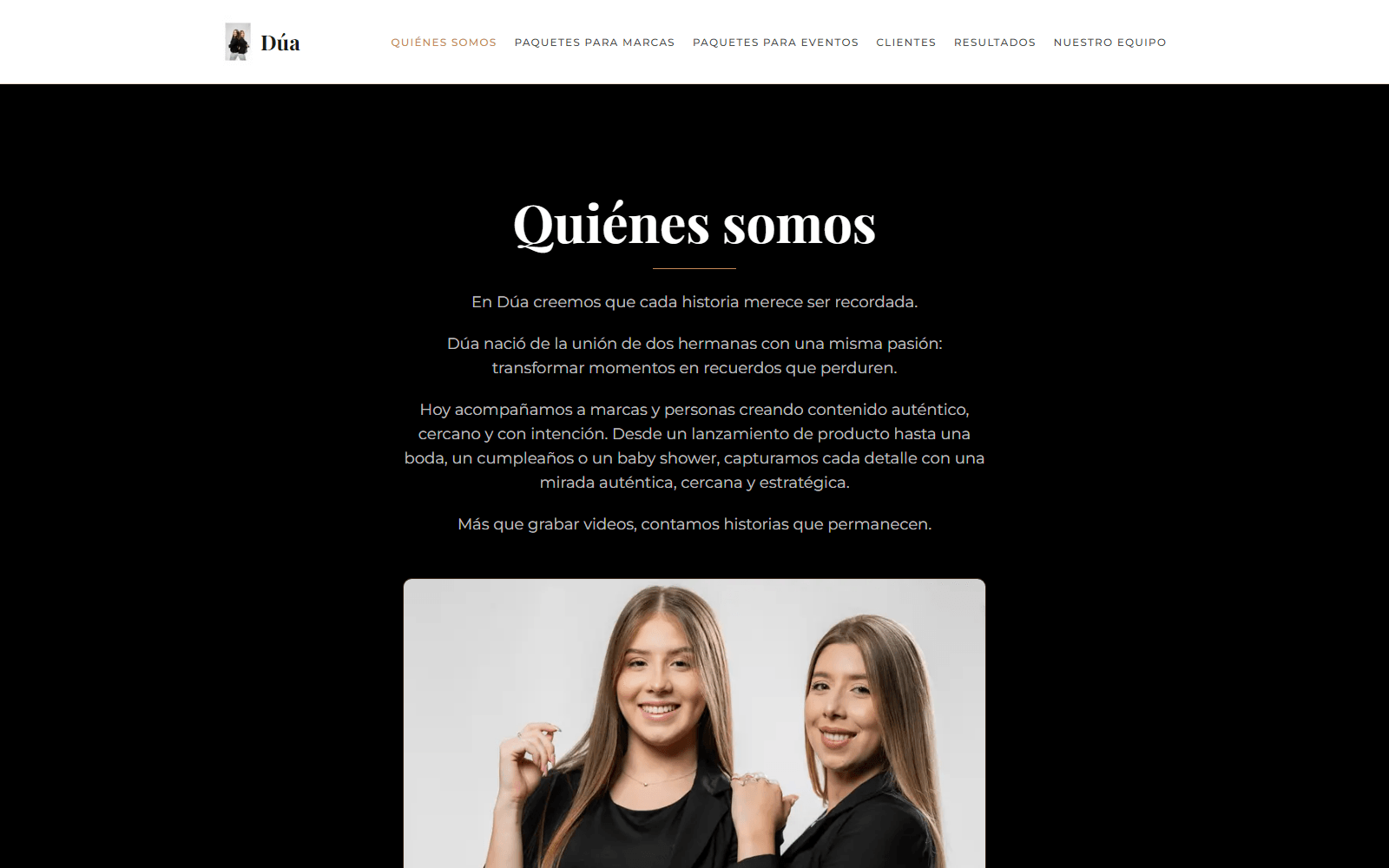 Sitio web de Dúa, marca de creación de contenido para marcas y eventos