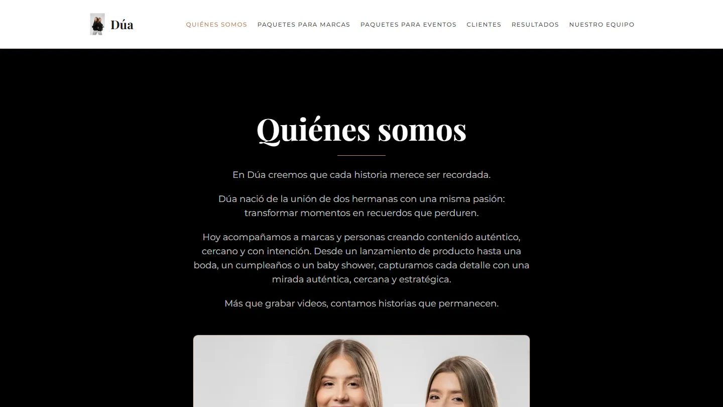 Sitio web de Dúa, marca de creación de contenido para marcas y eventos
