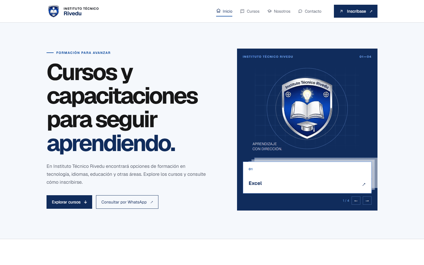 Landing page del Instituto Técnico Rivedu